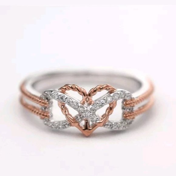 White Topaz 925 Silver Heart infinity ring - Picture 2 of 4